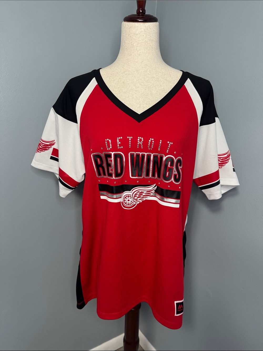 Majestic Women’s Red Rhinestone Detroit Red Wings Jersey Top Sz XXL